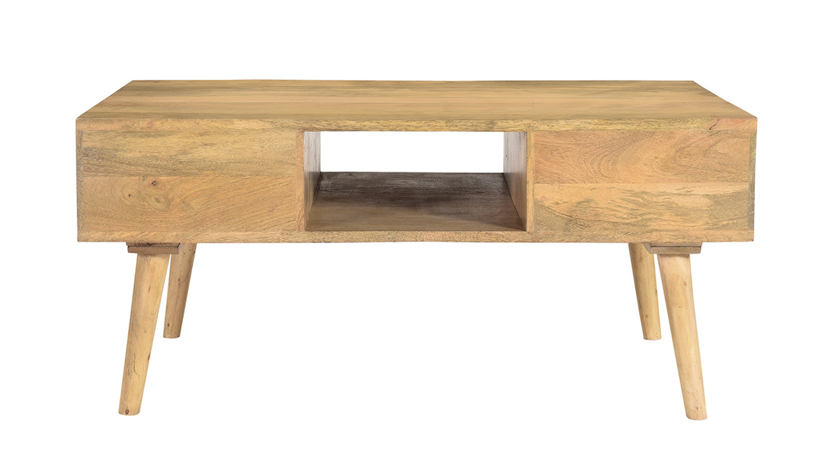 Mesa de centro de madera maciza de mango y cajones antracita y dorado 100 cm WALTER